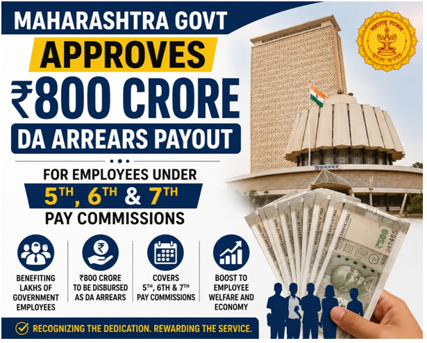 Maharashtra Govt Approves ₹800 Crore DA Arrears Payout for Employees Under 5th, 6th & 7th Pay Commissions