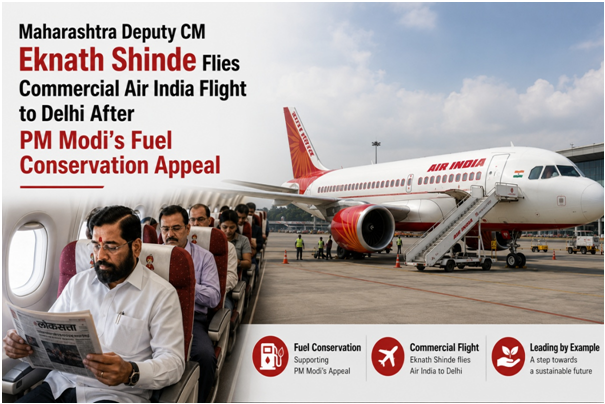 Maharashtra Deputy CM Eknath Shinde Flies Commercial Air India Flight to Delhi After PM Modi’s Fuel Conservation Appeal