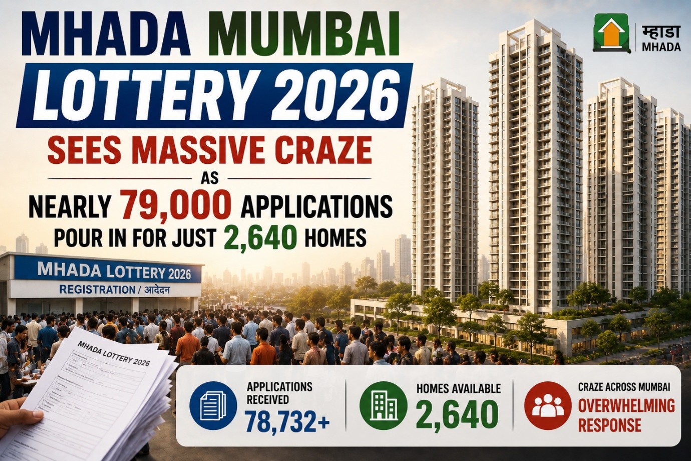 MHADA Mumbai Lottery 2026 Sees Massive Craze as Nearly 79,000 Applications Pour In for Just 2,640 Homes