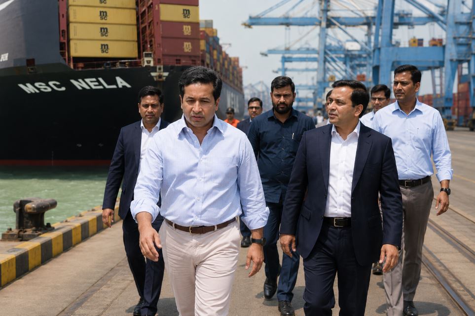 Nitesh Rane Visits Mundra Port to Boost Maharashtra Ports
